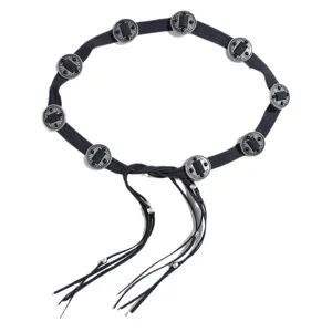 Vintage ethnic style bohemian waist chain with black stone inlays and tassels for jeans.