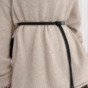 Fashion Women Thin PU Leather Waist Rope Belt Versatile Decorative Waistband For Coats Dresses All-match Knot Design Accessory