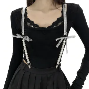 Clip per Bretelle di Perle da Donna Regolabili Elastiche Cinturino Glitterato Fiocco Accessori per Abbigliamento per Abiti Gonne Gioielli di Moda