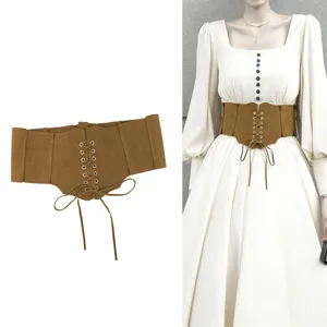 Women's Palace Retro Gothic Lace-up Corset Belt Wide Faux Leather Matte Waistband Elastic Decorative Belt For Dresses