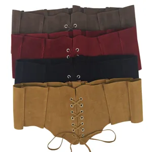 Retro Gothic lace-up corset wide belts in four colors for women's dress accessories