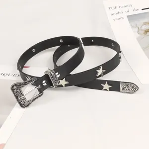 Retro Y2K black belt for women featuring star studs and an ornate western buckle