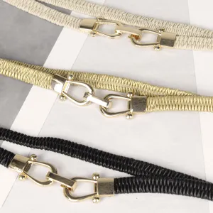 Juego de cinturones elásticos finos para mujer con hebillas de metal dorado en tres colores