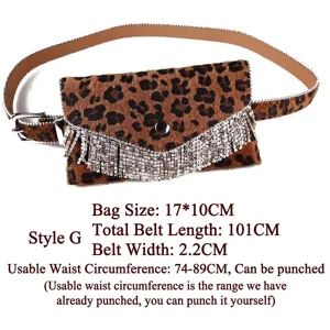 Fashionable leopard print waist bag with rhinestone fringe and adjustable belt