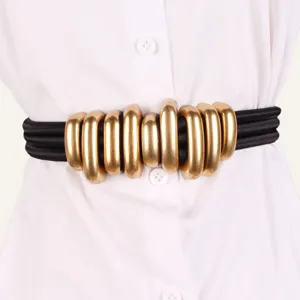 Retro Caterpillar Metal Buckle Elastic Waist Cinch Belt For Women High Stretch Fashion Waistband For Dress Coat Accessory