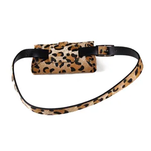 Stylish leopard print horsehair waist bag with thin black leather belt for fashionable women