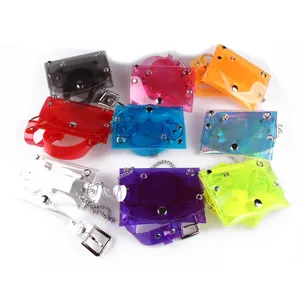 Diverse kleurrijke transparante holografische PVC mini heuptassen met kettingen