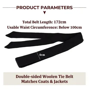 Schwarzer Woll-Flanellgürtel für Doppelgesichtsmäntel, 172 cm lang und 5 cm breit