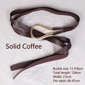 Ceinture en cuir café pour femmes avec grande boucle en fer à cheval dorée en U