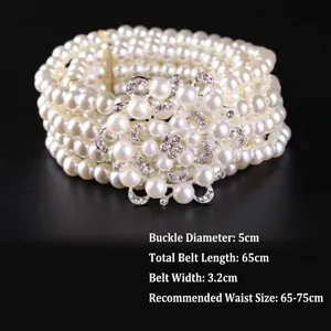 Detailed size dimensions of elegant four-row pearl elastic belt with flower buckle