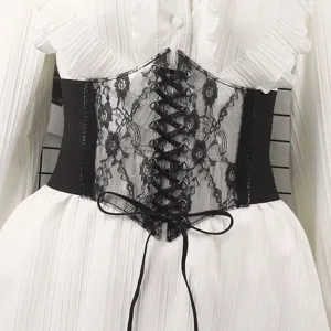 Women's Lolita Lace Corset Belt Ultra Wide Elastic Waist Cinchers With Lace-up Bow Decorative Waistband For Dresses