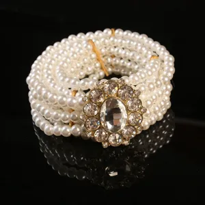 Elegant multi-row pearl waist belt with vintage rhinestone flower buckle statement accessory