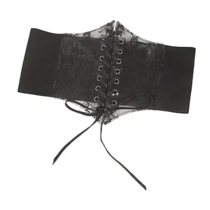 Black Gothic Lolita style transparent lace elastic corset waist belt for dress