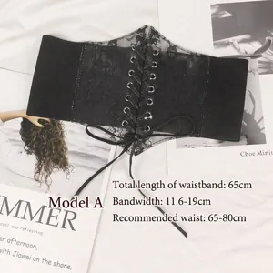 Eleganter schwarzer elastischer Spitzen-Korsettgürtel mit Schnürung für Damenkleider
