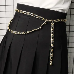 Élégante ceinture chaîne de taille en métal doré double couche avec cuir tressé pour les robes
