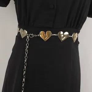 Dames Hartvormige Metalen Taille Ketting Verstelbare Legering Hart Schakelriem Voor Jurk Accessoire Mode Dunne Ketting