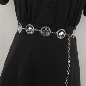Cintura a Catena in Metallo con Funghi Goffrati Vintage per Donna Cintura a Maglie in Lega Regolabile Bohémien per Abiti Jeans Oro Argento