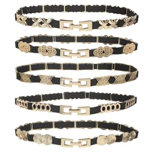 Women Elastic Waist Belt Fashion Gold Metal Buckle Decorative Thin Waistband For Dresses Skirt Stretch Waist Seal Lady Accessory