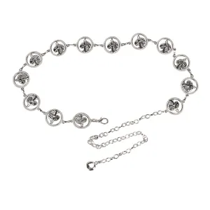 Cintura a catena in argento vintage con maglie a fungo cavo per decorazione vita donna