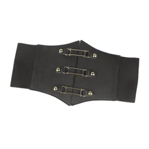 Ceinture corset élastique noire large avec boucles métalliques pour robes