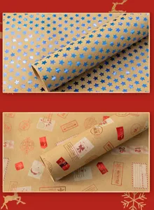 Gros plan de papier cadeau en kraft gaufré avec des étoiles et des tampons