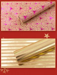 Vue détaillée de papier kraft doré avec des motifs géométriques et des rayures dorées