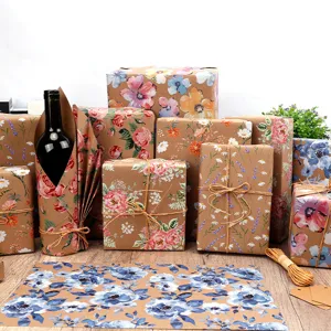Premium-Blumen-Kraftpapier-Set für Geschenkdekoration mit eleganten Blumenmustern