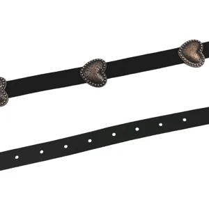 Cintura nera stile western vintage da donna con borchie a forma di cuore ornate