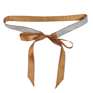 Elegante cinturón de cinta con pedrería y diseño de lazo para vestidos y jerséis