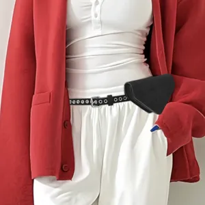 Korean Style Suede Texture PU Belt With Mini Triangle Waist Bag For Women Headphone Lipstick Decorative Belt Alloy Buckle
