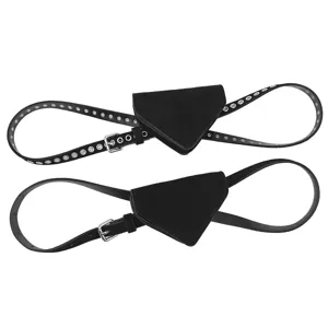 Black suede waist belt set with detachable mini triangle pouches and silver buckles