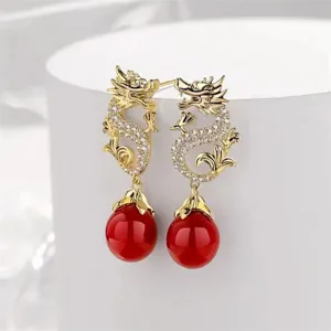 Drachenjahr Tierkreis Ohrhänger Für Damen Elegante Legierung Künstliche Perle Strass Ohrringe Neujahrs Schmuck Geschenk Mit 925 Silberstift