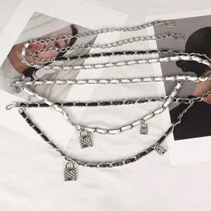 Women Fashion Multi-Layer Waist Chain Belt Woven Metal Chain Lock Pendant Decoration Thin Waist Belt For Dresses Accessories