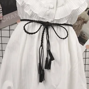 Vintage Braided Waist Rope Belt For Women Faux Suede Tassel Decor Dress Hanfu Accessory Knot Waist Chain Minimalist Belt