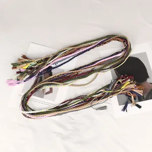 Handmade vintage colorful braided waist rope belt with tassels for dresses and Hanfu