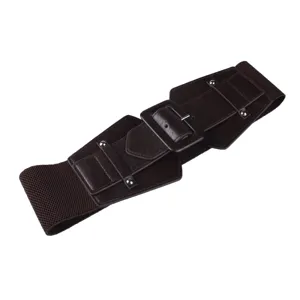 Eleganter dunkelbrauner breiter elastischer Taillengürtel mit Kunstleder und Schnalle