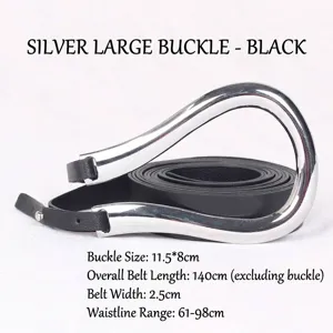 Ceinture pour femme en cuir noir avec une boucle en fer à cheval argentée en U