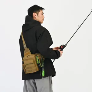 Men's tan tactical sling bag water-resistant outdoor crossbody bag for fishing trips