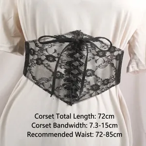 Stil G: Breiter schwarzer elastischer Korsettgürtel aus Spitze für Damen, 72-85 cm