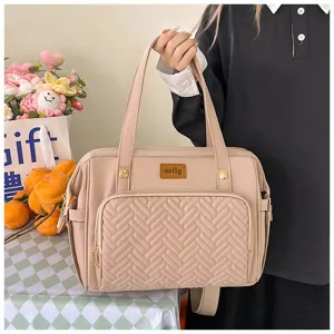 Große multifunktionale Wickeltasche in Zartrosa mit einer eleganten gesteppten Vordertasche