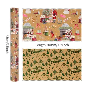Weihnachtsgeschenkpapier aus Kraftpapier mit Weihnachtsmann- und Schriftmotiven