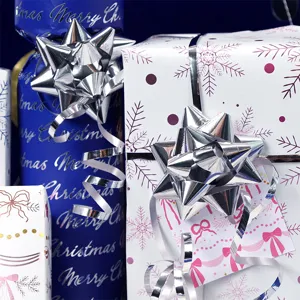 Metallisches Weihnachten Valentinstag Geschenkpapier Rolle Schneeflocke Schleife Serie Aluminiumbeschichtetes Papier Für Hochzeit Geburtstag Geschenk