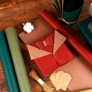 Kerst Matte Gestreepte Kraftpapier Inpakpapier Rol Effen Kleur DIY Cadeauverpakking Voor Kerstfeest Vakantie Verjaardagscadeau