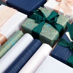 Linen Textured Gift Wrapping Paper Roll White Kraft Paper Gold Foil Glitter Pattern For Birthday Wedding Party Decor
