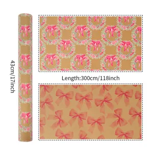 Detailansicht von Weihnachts-Geschenkpapier mit rosa Schleifenmuster und Maßen