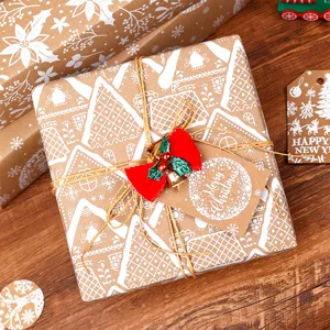 Vintage 80g Kraftpapier Weihnachtsgeschenkpapier mit Lebkuchenhaus-Muster