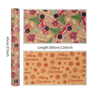 Detailansicht der festlichen Muster und Maße für Weihnachts-Geschenkpapier aus Kraftpapier.
