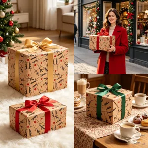 Festive reindeer kraft wrapping paper rolls for DIY Christmas holiday gift packaging