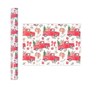Rollo de papel de regalo de Navidad festivo con motivo de camión rojo para paquetes DIY