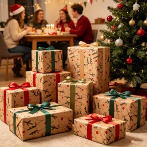 Vintage Christmas Wrapping Paper Kraft Paper Reindeer Snowflake Tree Pattern Gift Packaging Paper For Festive DIY Decoration